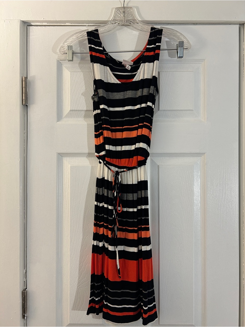 Black, White & Red Striped Sleeveless Midi Dress